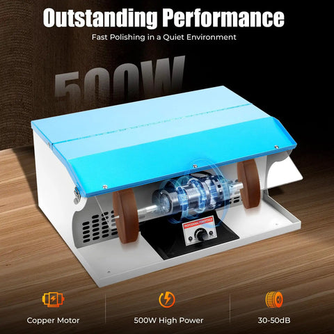 Powerful 500W Desktop Jewelry Buffing Machine With Dust Collector Adjustable Speed Up To 10000 RPM Multifunction Bench Polisher