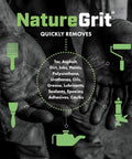 Front view of NatureGrit hand and surface wipes packaging with green tool icons; box of 6 canisters.