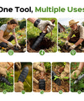 All In One Garden Knife With 7 Inch Stainless Steel Blade Dual Scale Measurement EDC Sheath Weed Puller Digging And Transplanting Tool in use by gardeners