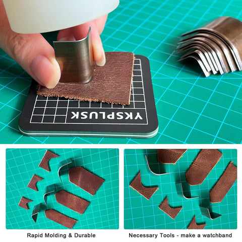 Ten Piece Leather Corner Punch Set With High Carbon Steel Edge Cutters used on mat for precise leathercraft corners