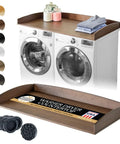 Washer And Dryer Countertop Topper With Anti Vibration Pads And Curved Edge Rails, Dark Walnut Bamboo Surface Installed