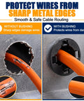 100 Pack Half Inch Snap In Bushing Grommet Set For Cable Holes And Wire Panels showing wire protection without and with bushing
