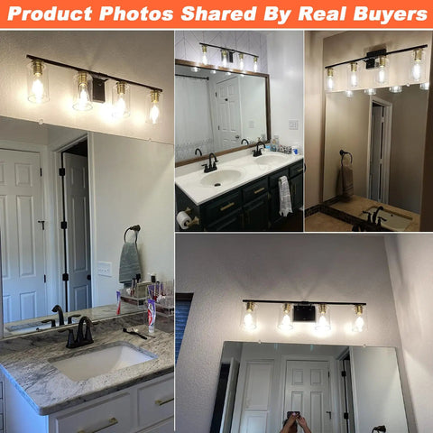 4 Light Bathroom Vanity Light Fixture Modern Black And Gold Sconce Wall Lights Over Mirror With Clear Glass Shades