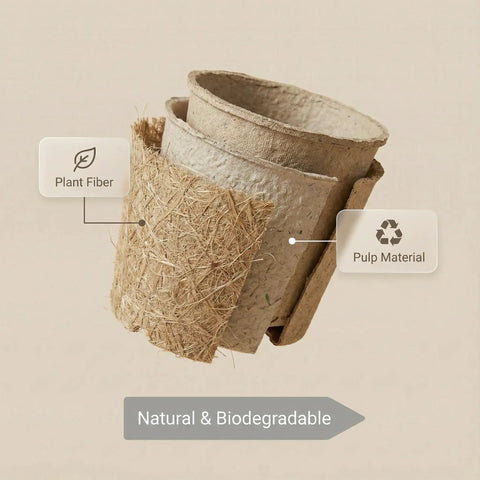 20 Pack 5 Inch Biodegradable Peat Pots With 20 Plant Labels, Drainage Holes, Breathable Nursery Pots shown with materials