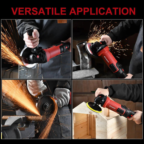 Heavy Duty Four Point Five Inch Angle Grinder With Twelve Hundred Watt Motor Cranking Out Eleven Thousand Rpm For Steel Cutting And Grinding featuring sparks during metal grinding.