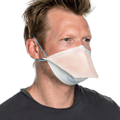 Person wearing N95 Duckbill Respirator Mask For Everyday Use, ASTM Level 3 Protection, Regular Size, Orange, Pack Of 6