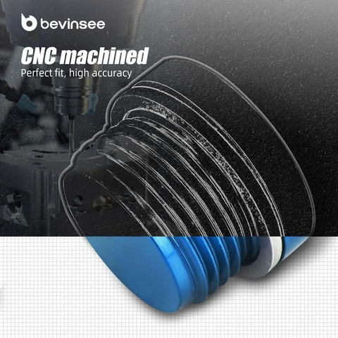 CNC machined Heavy Duty Billet Aluminum Engine Oil Thermostat Housing Plug for BMW, anodized blue, close-up view