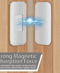 4 Pack No Drill Magnetic Cabinet Latches with strong adhesive and neodymium magnets on wood surface