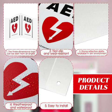 Kigley AED projection sign, 5x6 in aluminum panel with graphic; includes predrilled mounting holes and hardware