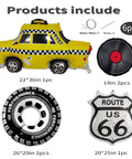 Route 66 Retro Party Balloons Kit With Vintage Car Tire Decor And Vinyl Record Foil Balloons Shield Sign Old School Road