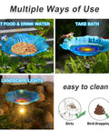 Solar Glass Blue Bird Bath On Metal Stake With White LED Light, Outdoor Garden Birdbath Yard Art Decor, Glass Globe Glows At Night, Durable Weather Resistant, Pet Safe, Perfect Gift For Garden Lovers