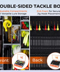 HyperSeal 3500 Double Sided Waterproof Fishing Tackle Box showing adjustable dividers and EVA foam inserts