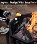 Person roasting corn and marshmallow over a 35 Inch Octagonal Wood Burning Fire Pit With Rectangular Cooking Grill 26 Inch Long And 10 Inch Wide For Outdoor Backyard Patio Camping Bonfires Heavy Duty Durable Firepit With Grilling Capability.