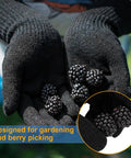 2 Pairs Long Gardening Gloves For Berry Picking And Pruning, Thorn Proof, holding fresh blackberries, close-up view