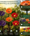 Handmade Ceramic Mini Pollinator Watering Station For Outdoor Gardens with colorful flower designs and sturdy stakes in six colors.