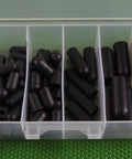 Cool 90 Piece Automotive Carburetor Vacuum Caps Assortment Kit With Black Rubber Seals In Five Essential Sizes For Your Ride And Engine Mods, assorted black rubber caps in divided storage case