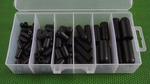 Cool 90 Piece Automotive Carburetor Vacuum Caps Assortment Kit With Black Rubber Seals In Five Essential Sizes For Your Ride And Engine Mods, assorted black rubber caps in divided storage case