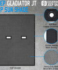 Coverspec JT Jeep Gladiator top sun shade panel in black heavy-duty mesh with copper grommets