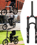 20 Inch Mountain Bike Front Suspension Air Fork With 120 To 140 Millimeter Travel 100 Millimeter Hub Spacing One And One Eighth Inch Straight Steerer Manual Lockout Quick Release Fits Up To Two And A Half Inch Tires Black next to foldable bikes
