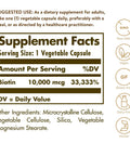 Supplement facts panel for Biotin 10000 MCG Vegetarian Capsules For Energy Metabolism And Healthy Skin Nails Hair Super High Potency