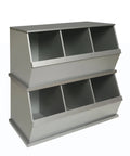 Stackable 3 Bin Storage Cubby For Toys And Crafts, Wide Mouth Bins, No Fuss Expandable Design, Solid Panel Construction, Silver Finish