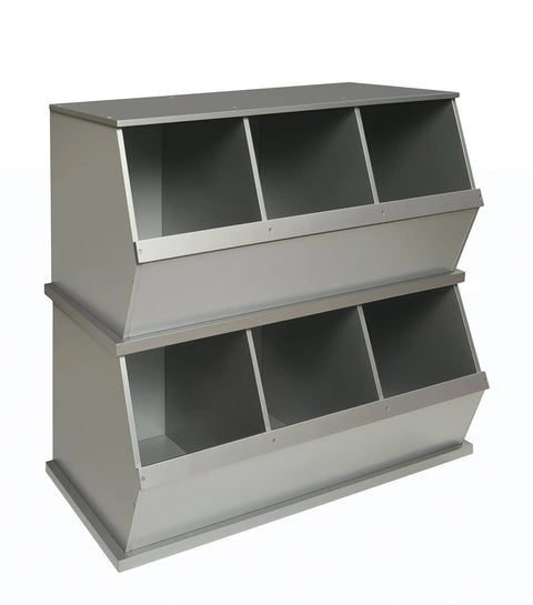 Stackable 3 Bin Storage Cubby For Toys And Crafts, Wide Mouth Bins, No Fuss Expandable Design, Solid Panel Construction, Silver Finish