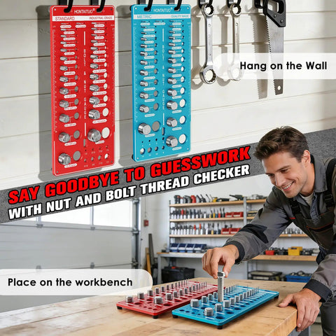 68 Nut And Bolt Thread Checker Kit Standard And Metric Bolt Size Finder With 26 Metric 26 Standard And 16 Drill Bit Gauges on workbench