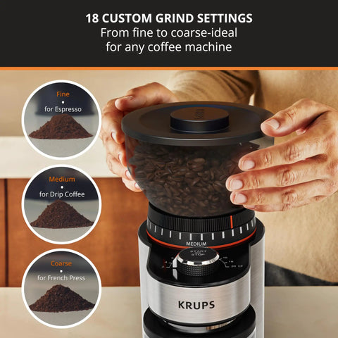 Game Changer Flat Burr Coffee Grinder Delivering Eighteen Precision Grind Options For Bold Espresso Or Smooth Cold Brew with adjustable hopper.