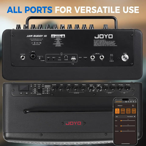 Back panel of 40W Desktop Amp For Acoustic Electric Bass And Mic With 52 Amp Models And 49 FX For Live Streaming And Studio Recording.