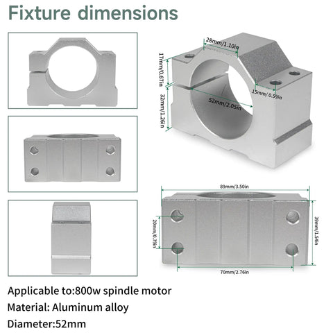 Beefy 800W CNC Spindle Motor Kit 110V ER11 20000RPM Air Cooled DC Spindle Mount Fixture Dimensions, Aluminum Alloy, 52mm Diameter
