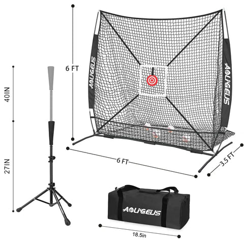 6x6 Foot Baseball Softball Practice Net For Hitting Pitching And Catching With Baseball Tee Includes Bonus Strike Zone Target