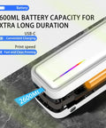 Fly Portable Thermal Printer Bluetooth Wireless Inkless Home Office Travel Buddy Compatible With Smartphones And Laptops For Tattoos And Snappy Prints Includes Fresh Paper Rolls showing 2600mAh battery capacity detail.
