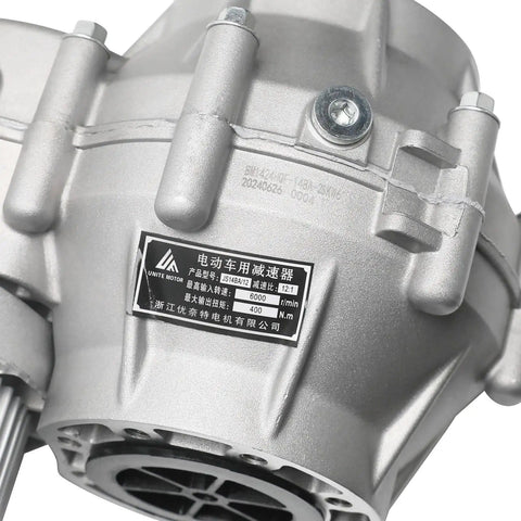 Close-up of a 32 Inch Golf Cart Rear Differential Axle Kit With 60V 3000W Brushless Motor And Five 12V 20Ah Batteries For DIY Electric Vehicles.