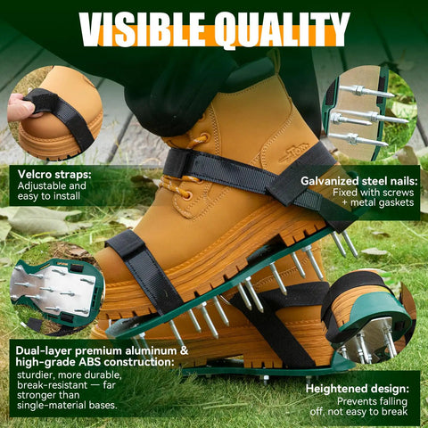 Heavy Duty Metal Lawn Aerator Shoes With Three Quarter Inch Spikes Tough As Nails Rugged Aluminum Plate Anti Slip Sole
