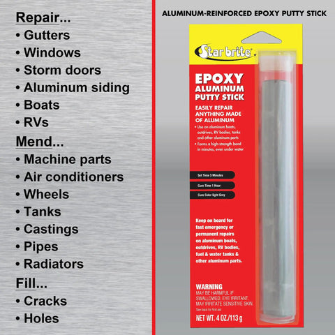 Waterproof Epoxy Aluminum Putty Stick For Quick Permanent Repairs On Boats RVs Outdrives And Tanks That Work Underwater No Fuss To Use Bonds Fast Stays Strong In Tough Conditions, packaged