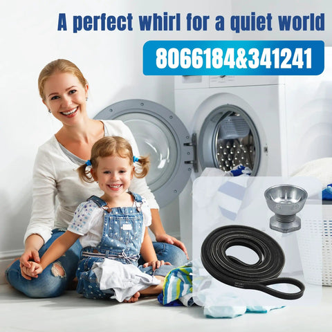 Mother and daughter near laundry dryer with Dryer Motor Pulley And Dryer Drum Belt Replacement 8066184 341241 visible