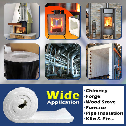 Ceramic fiber insulation blanket, 1 in thick, white, 24 x 12 in; for kilns, furnaces, chimneys, stoves.