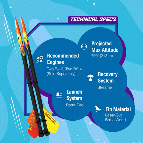 Sidekick Rocket Building Kit For Ages 10 And Up Advanced Dual Body Flying Model Kit With Decals Recovery Streamers Kid Friendly Easy