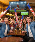 Group of people cheering with 120 Pcs Inflatable Thunder Sticks for Parties and Games Red White and Blue USA Flag Boom Sticks