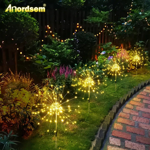 Two Pack Solar Firework Copper Wire Lights For Outdoors With 120 LED Beads Bendable Twinkle Beams Waterproof Garden Decor glowing in yard
