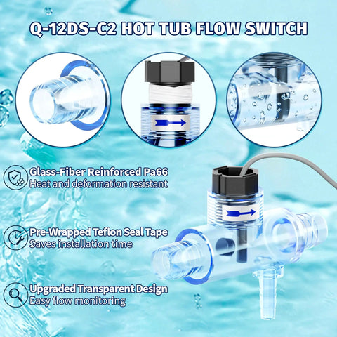 Flow Switch Replacement Part 2560 040 For Hot Tubs Fixes FLO FL1 FL2 Errors With No Sweat Install Reliable Spa Water Flow Sensor Replacement To Get Your Soaking Sessions Back On Track, transparent tee