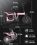 Folding Electric Bike For Adults With 800W Peak Motor Up To 20 MPH, Removable 48V 14Ah Battery, dimensions and folded view