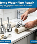 3 Piece Pvc Pipe Threader Set With 1/2 In, 3/4 In & 1 In Npt Dies Carbon Steel Drill Compatible Threading Tool Kit including threading tools with PVC pipes.