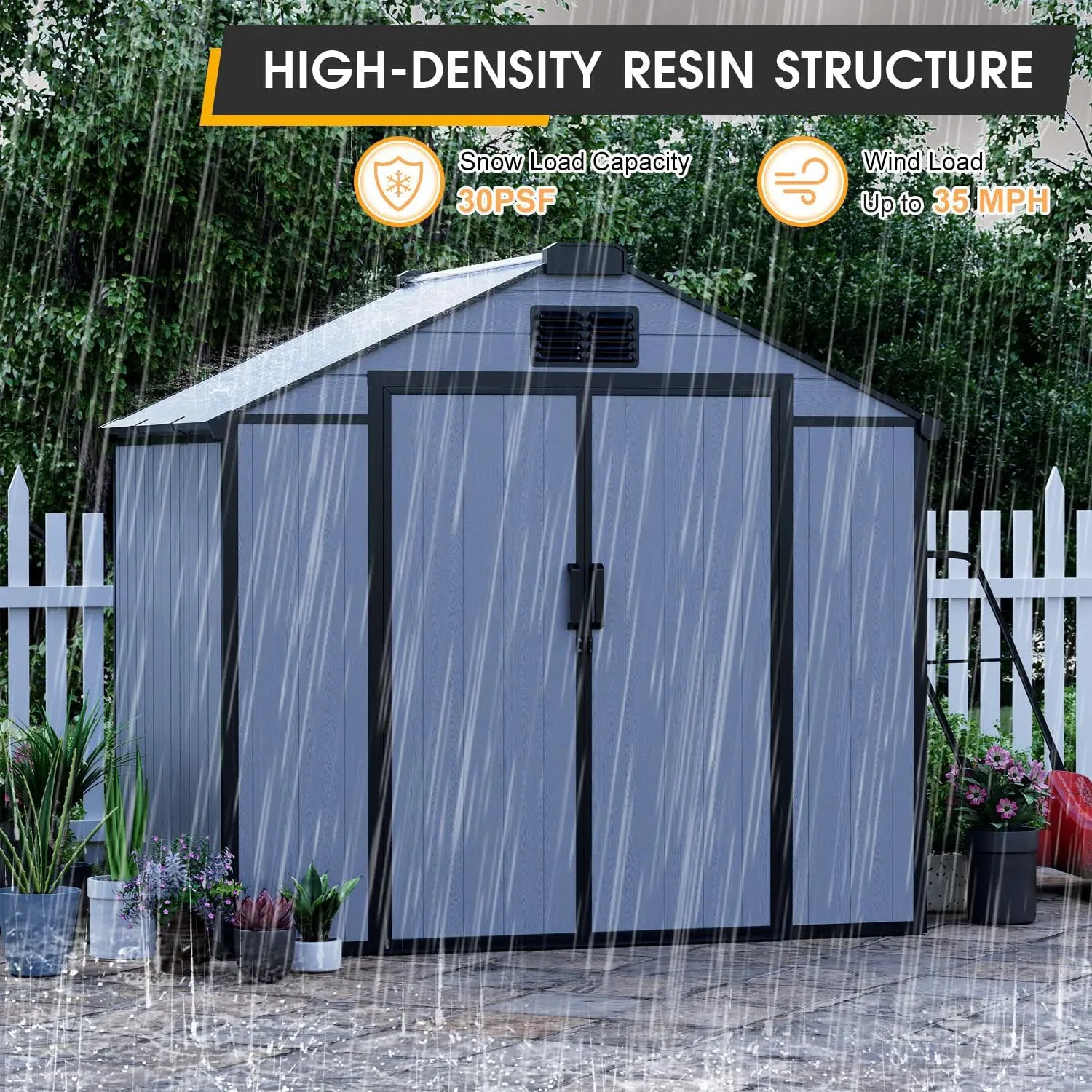8x6 Ft Outdoor Resin Storage Shed With Lockable Doors ✓
