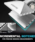 DURATECH 3-inch sheet metal bender close-up with straight jaw, ergonomic TPR handle, and notched edge