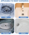 Image showing various drains: sink, washbasin, floor drain, and bathtub using Ten Pack Square Disposable Shower Drain Hair Catcher Stickers.