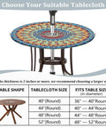 Round Outdoor Tablecloth With Umbrella Hole Waterproof Oilproof Fitted Elastic Zippered Cover For Patio Garden Picnic Camping Blue 48 Inches Round Table Protector on round table with size chart.