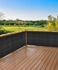Balcony Privacy Screen Cover 3.5 Ft by 16.5 Ft installed on a wooden deck providing outdoor privacy and shade, includes zip ties