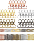 Sturdy Metal Swivel Snap Hooks Bulk Kit With D Rings And Quick Slide Buckles For Keychains Purse Straps Dog Collars And Craft Projects assorted colored clips and rings.
