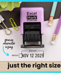 No Sweat Self Inking Date Stamp For Fast Shipping Receiving And Inventory Tracking Clean Black Ink With Easy Twist Dials For Expiration Checks And Reliable Violet Mount on desk with date NOV 12 2029